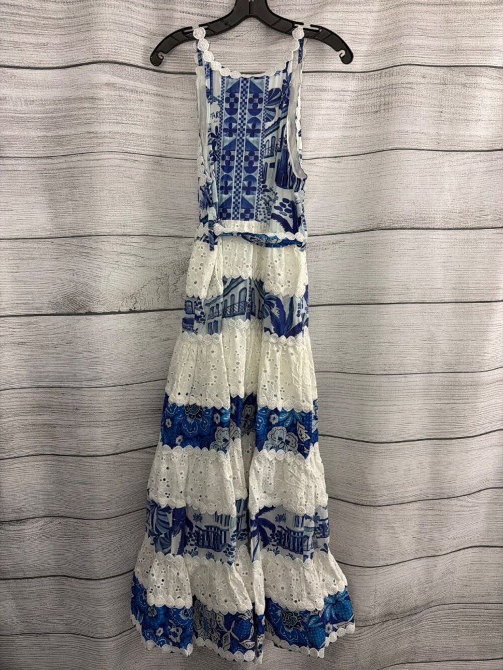 NWT Farm Rio White & Blue Maxi Dress With Eyelet Lace Size M - Picture 3 of 3